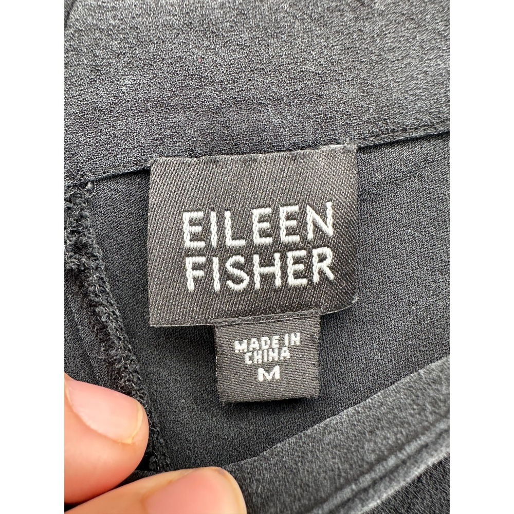 Eileen Fisher A-Line Dress Black Women's Medium Silk Sleeveless V-Neck Pullover - Picture 6 of 9